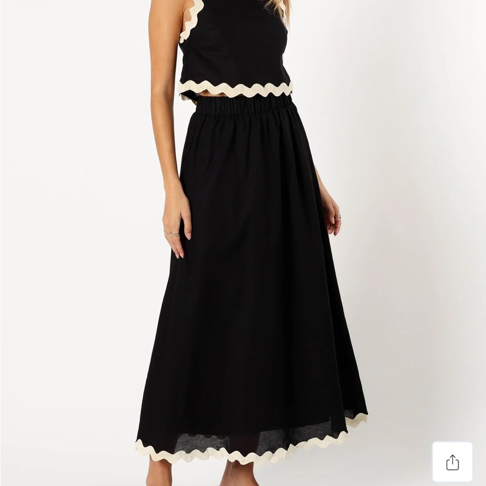 Petal & Pup Black Maxi Skirt and Top Set with Cream Trim